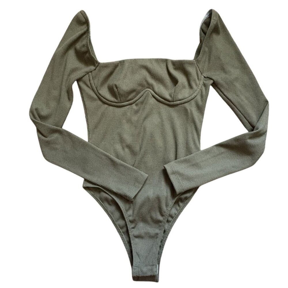 Princess Polly Ribbed Long Sleeve Body Suit-Green-Size 2-GUC